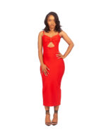 Cut-Out Under Bust Red Bandage Midi Dress